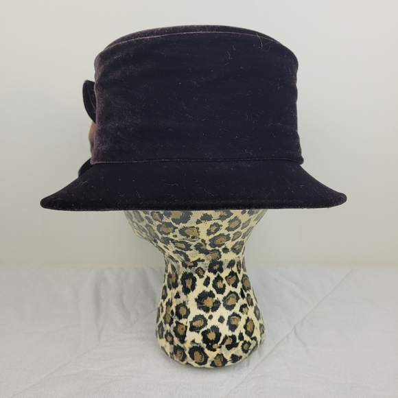 Giovannio Dark Brown Velvet Hat Brim Large Satin Flower Fancy Bucket Coquette OS - Picture 3 of 10